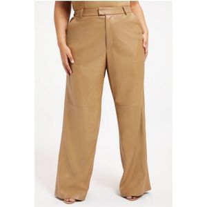 Good American Faux Leather Wide Leg Trousers in Warm Caramel Size 16